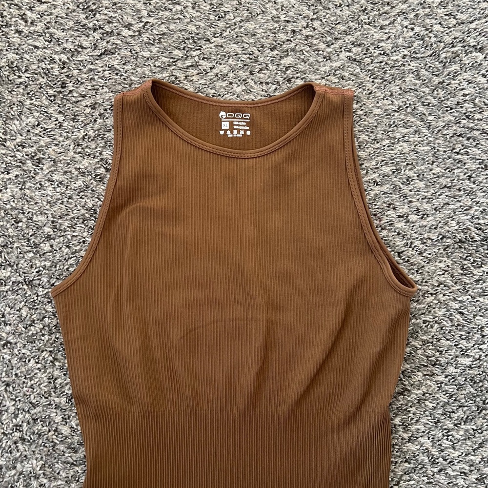 OQQ Ribbed Tank One-Piece Bodysuit in Brown XL - Picture 2 of 6